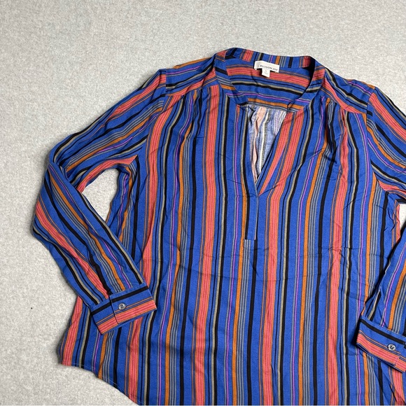 Allison Joy Shirt Womens Small Blue Cotton Striped Tunic Blouse Long Sleeve - Picture 5 of 12